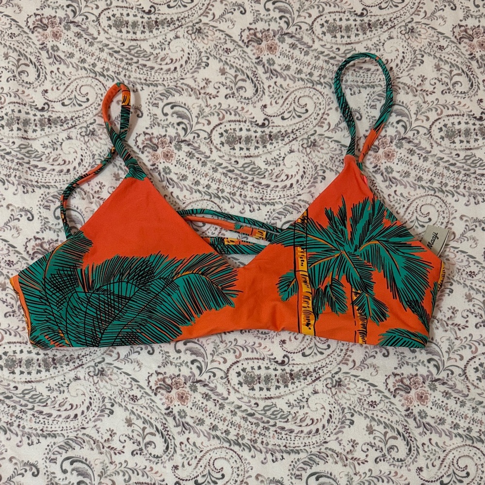 Maaji Tropical Palm Print Orange Reversible Bikini Top - Women's